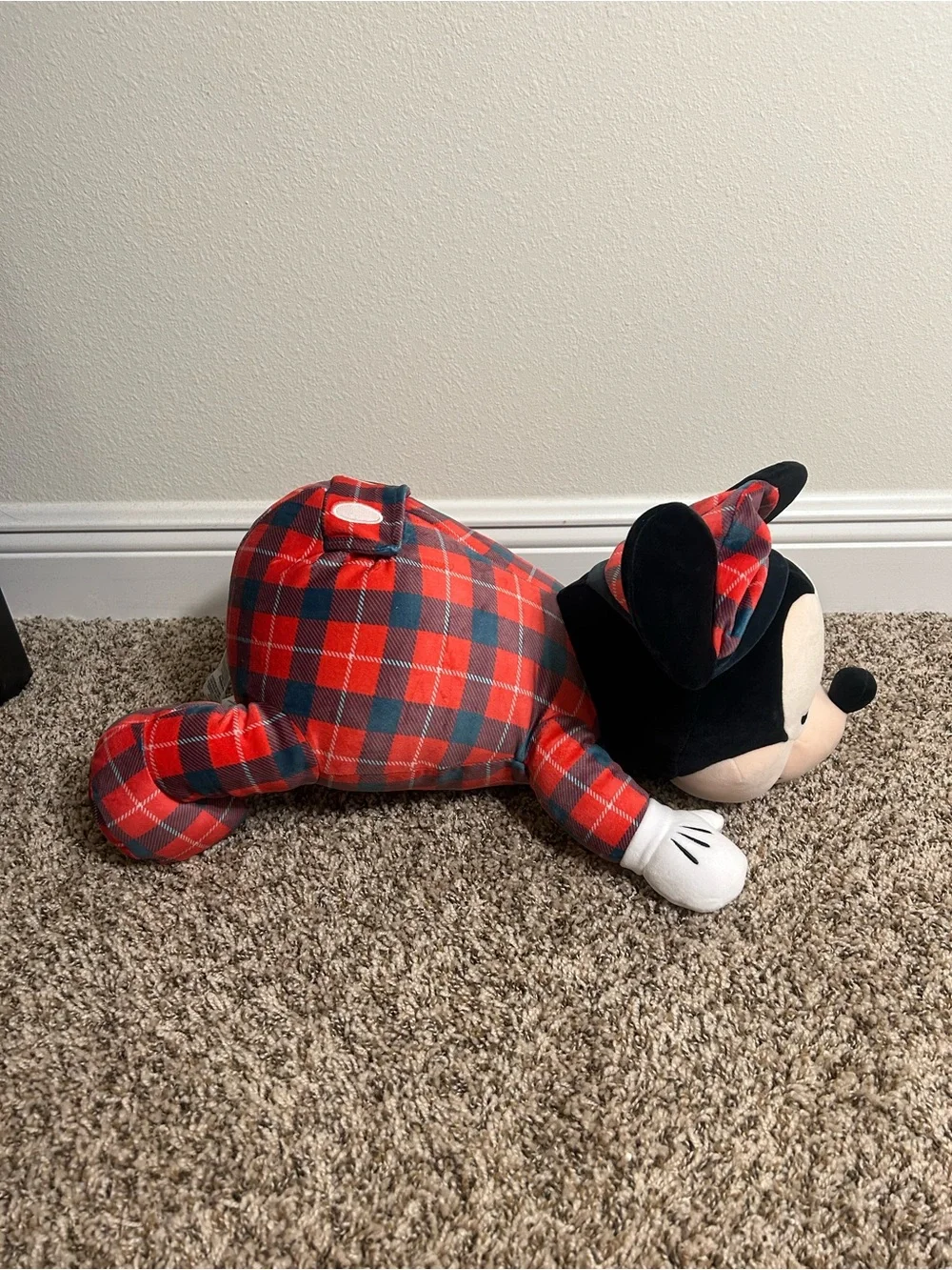 Disney Sleeping Mickey Plush in Red Plaid Pajama Set - 22”